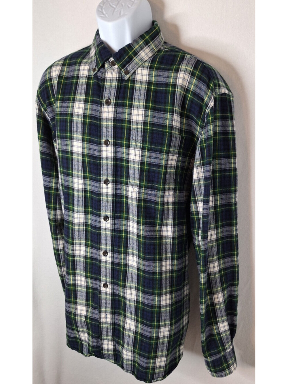 LL Bean Scotch Plaid Flannel Traditional Fit Button Up Shirt Kurt Cobain Nirvana